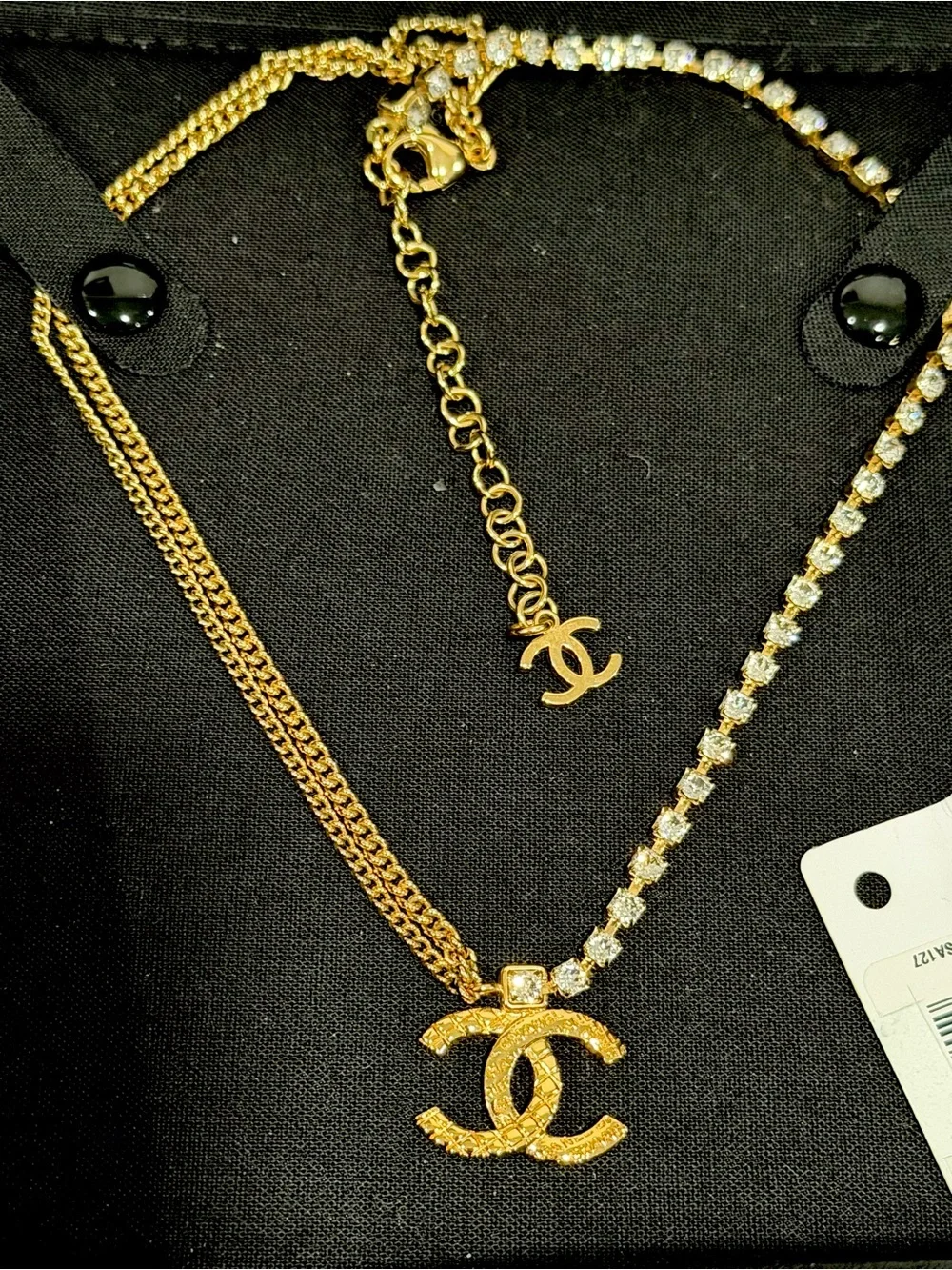 Chanel crystals Quilted Cc Pendant Necklace